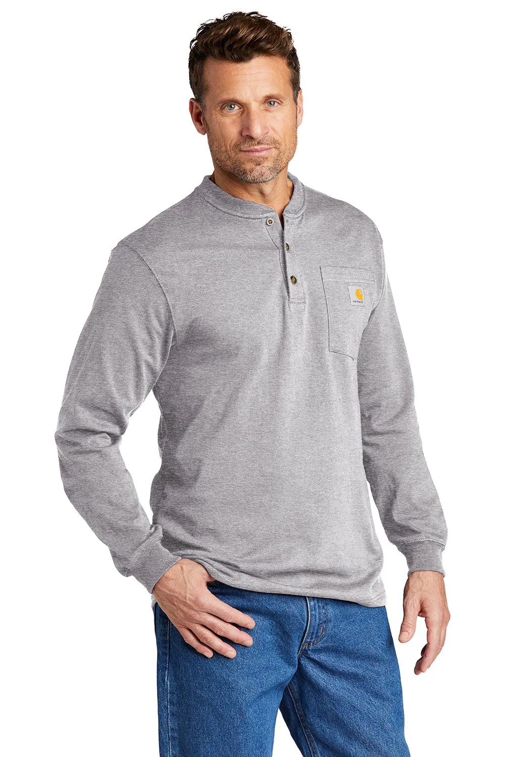 Carhartt Mens Long Sleeve Henley T-Shirt w/ Pocket - Heather Grey