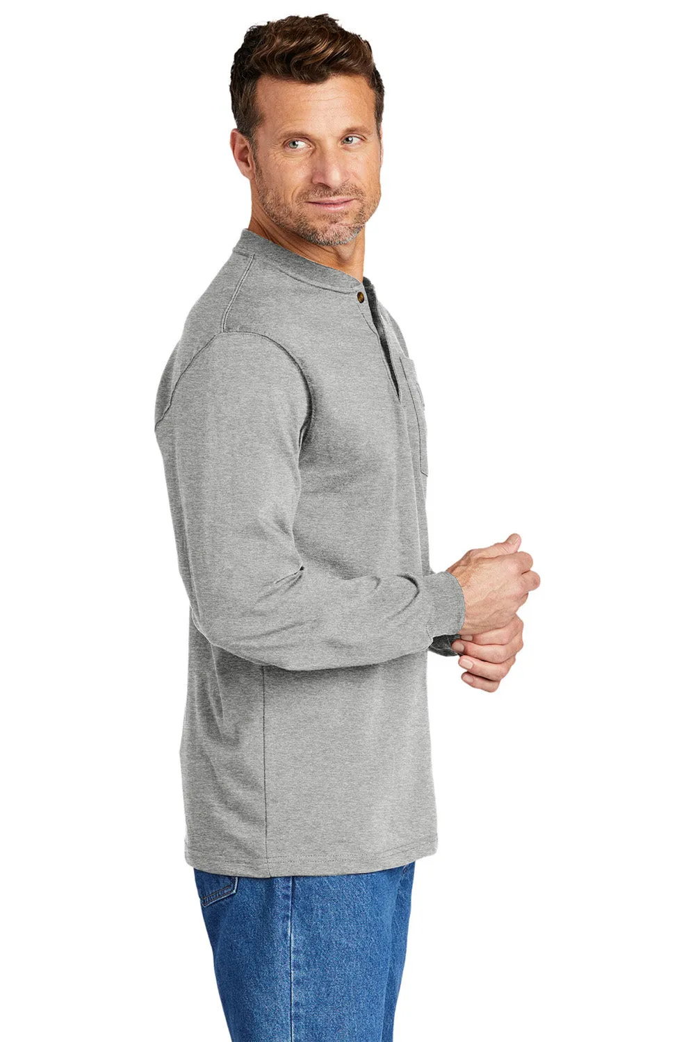 Carhartt Mens Long Sleeve Henley T-Shirt w/ Pocket - Heather Grey