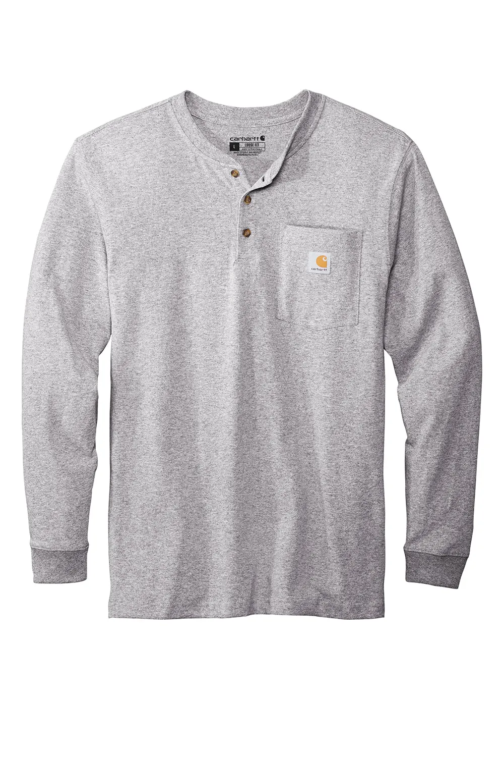 Carhartt Mens Long Sleeve Henley T-Shirt w/ Pocket - Heather Grey