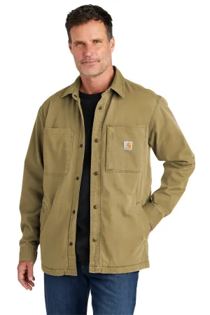 Carhartt Mens Rugged Flex Fleece Lined Button Down Shirt Jacket - Dark Khaki Brown