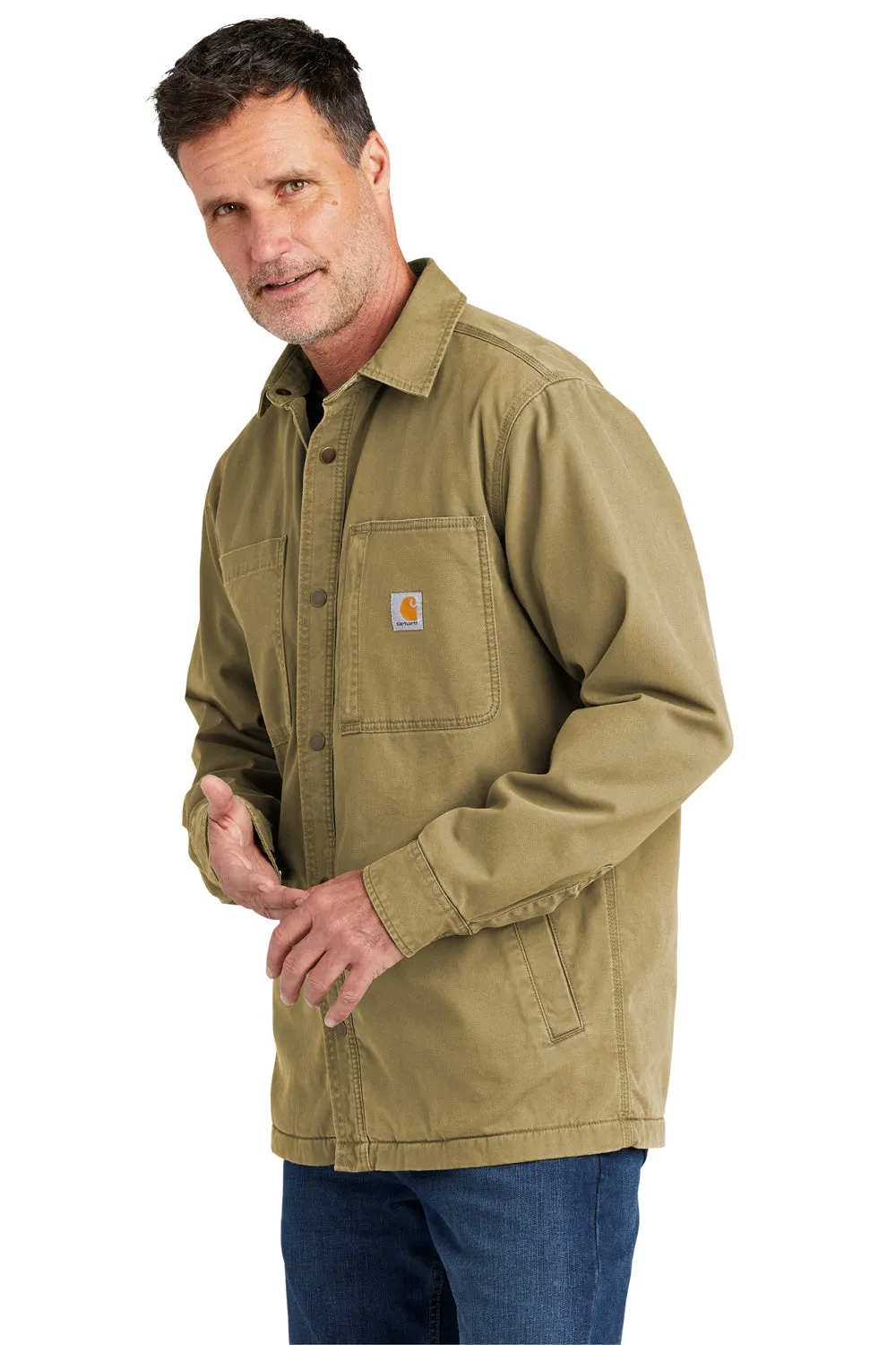 Carhartt Mens Rugged Flex Fleece Lined Button Down Shirt Jacket - Dark Khaki Brown