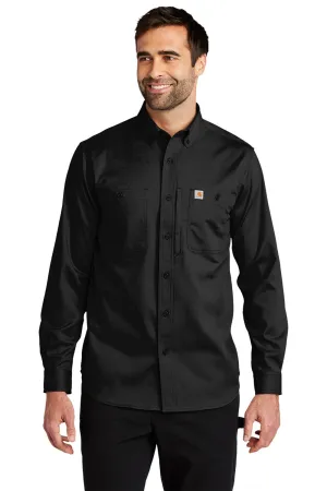 Carhartt Mens Rugged Professional Series Wrinkle Resistant Long Sleeve Button Down Shirt w/ Pocket - Black