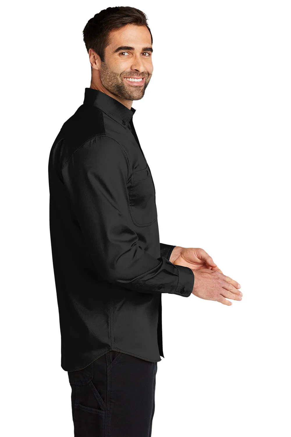 Carhartt Mens Rugged Professional Series Wrinkle Resistant Long Sleeve Button Down Shirt w/ Pocket - Black