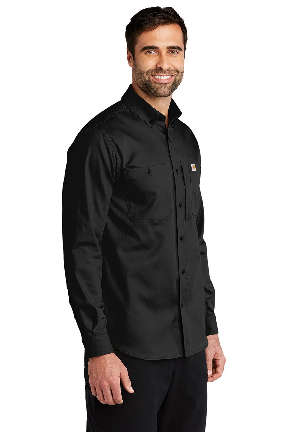 Carhartt Mens Rugged Professional Series Wrinkle Resistant Long Sleeve Button Down Shirt w/ Pocket - Black