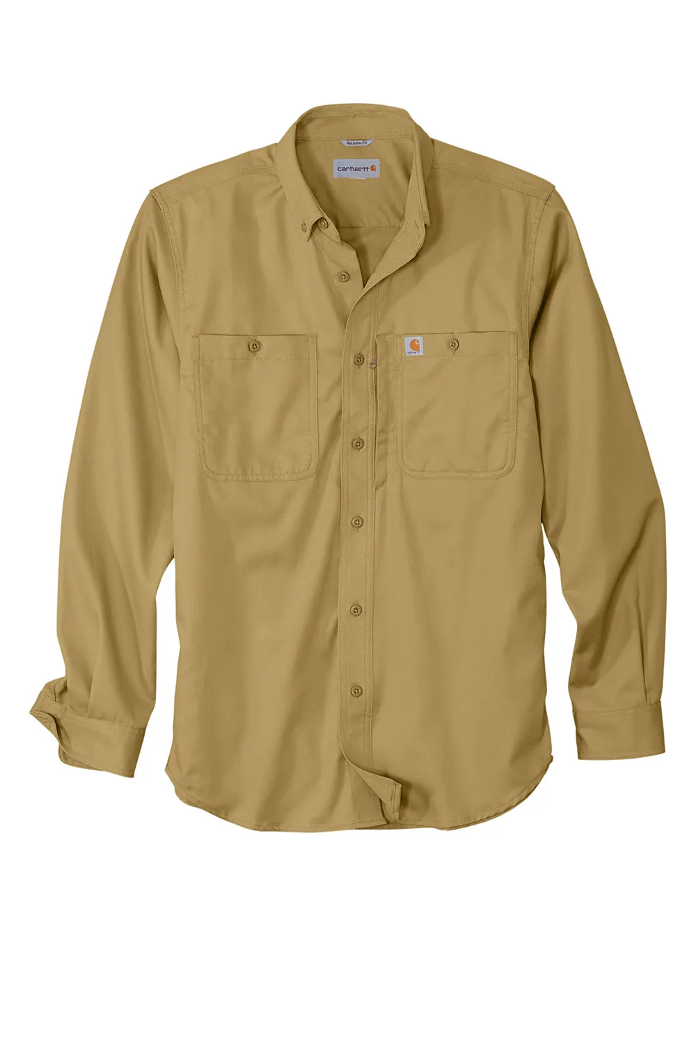 Carhartt Mens Rugged Professional Series Wrinkle Resistant Long Sleeve Button Down Shirt w/ Pocket - Dark Khaki Brown
