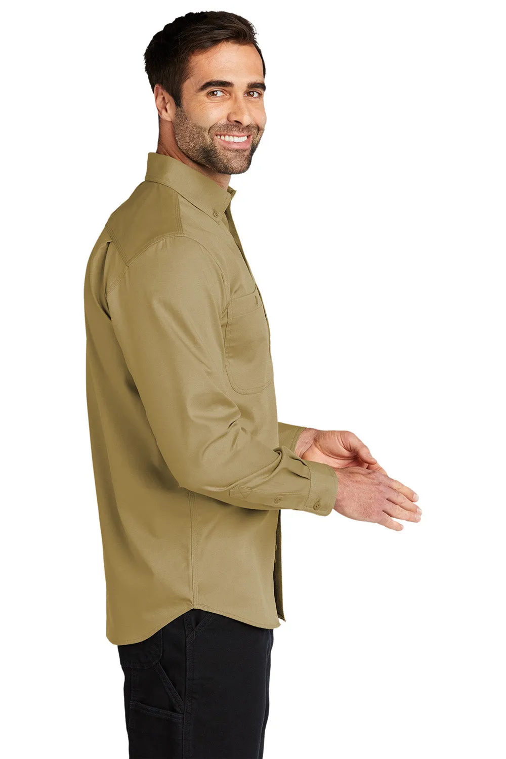 Carhartt Mens Rugged Professional Series Wrinkle Resistant Long Sleeve Button Down Shirt w/ Pocket - Dark Khaki Brown
