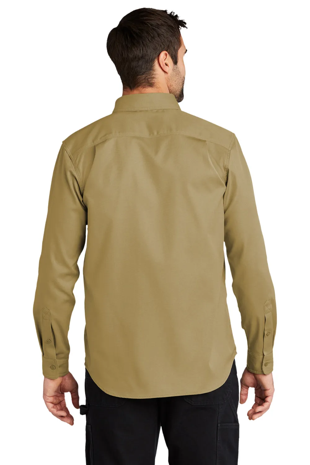 Carhartt Mens Rugged Professional Series Wrinkle Resistant Long Sleeve Button Down Shirt w/ Pocket - Dark Khaki Brown