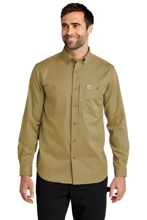 Carhartt Mens Rugged Professional Series Wrinkle Resistant Long Sleeve Button Down Shirt w/ Pocket - Dark Khaki Brown