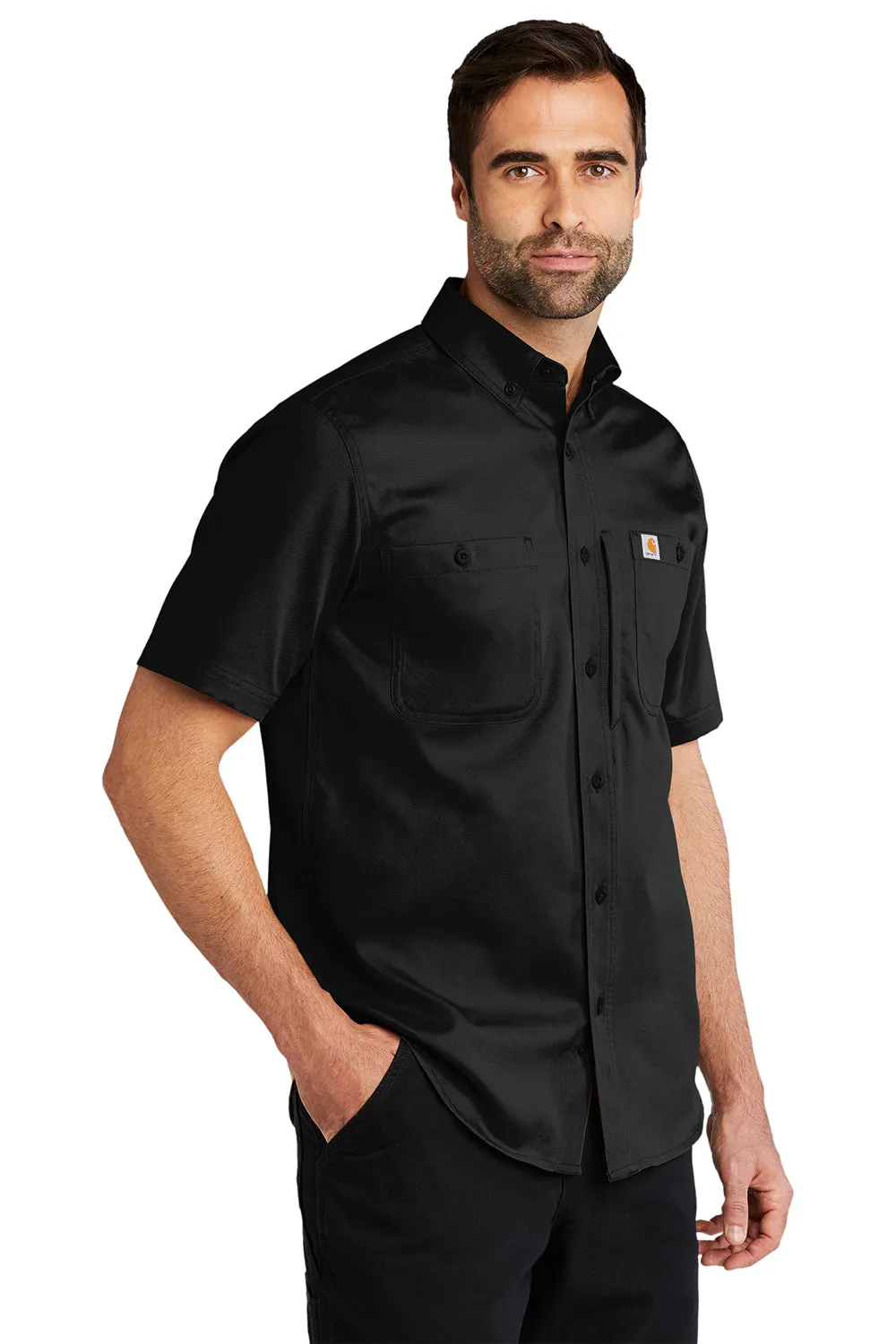 Carhartt Mens Rugged Professional Series Wrinkle Resistant Short Sleeve Button Down Shirt w/ Pocket - Black