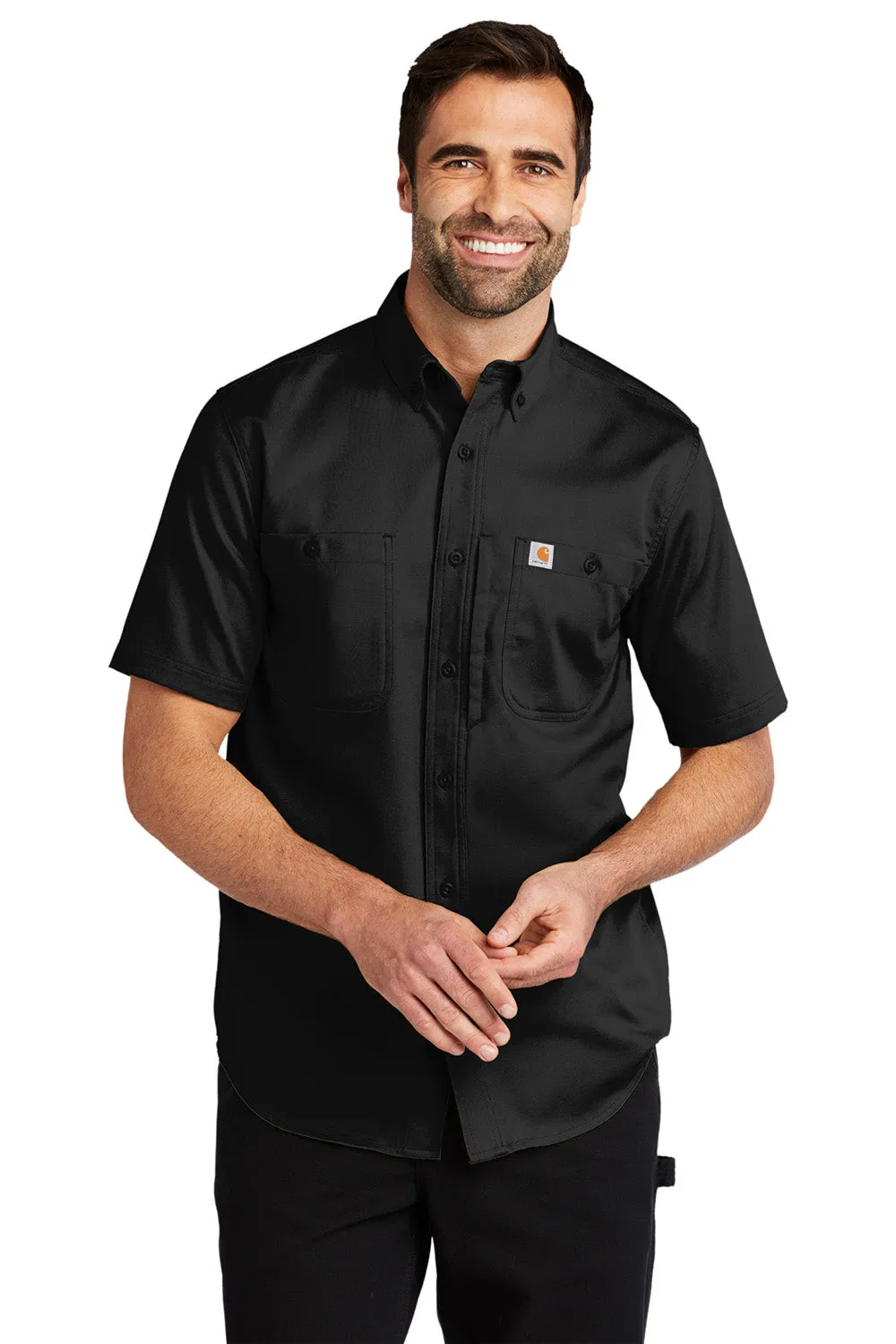 Carhartt Mens Rugged Professional Series Wrinkle Resistant Short Sleeve Button Down Shirt w/ Pocket - Black