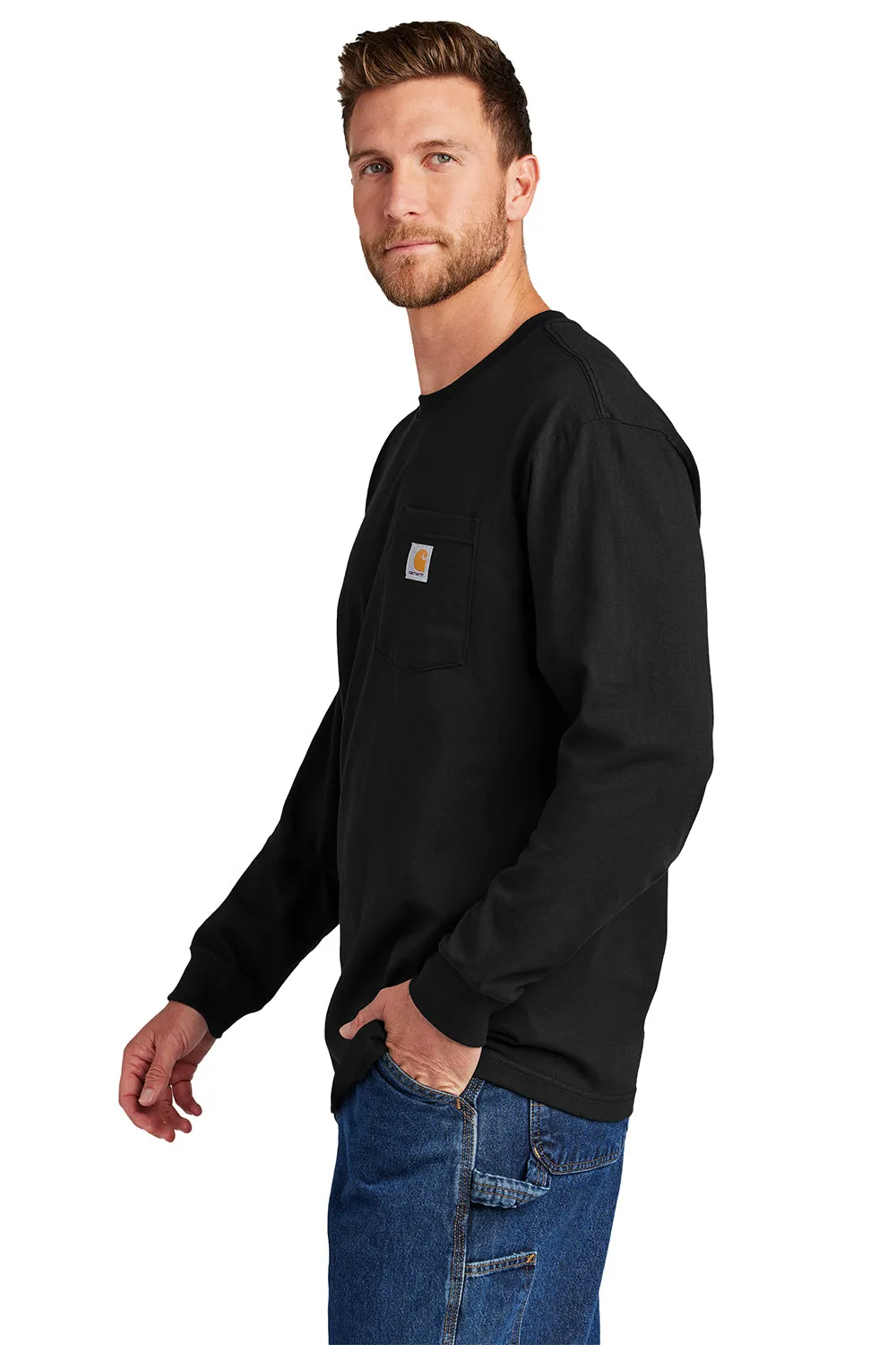 Carhartt Mens Workwear Long Sleeve Crewneck T-Shirt w/ Pocket - Black