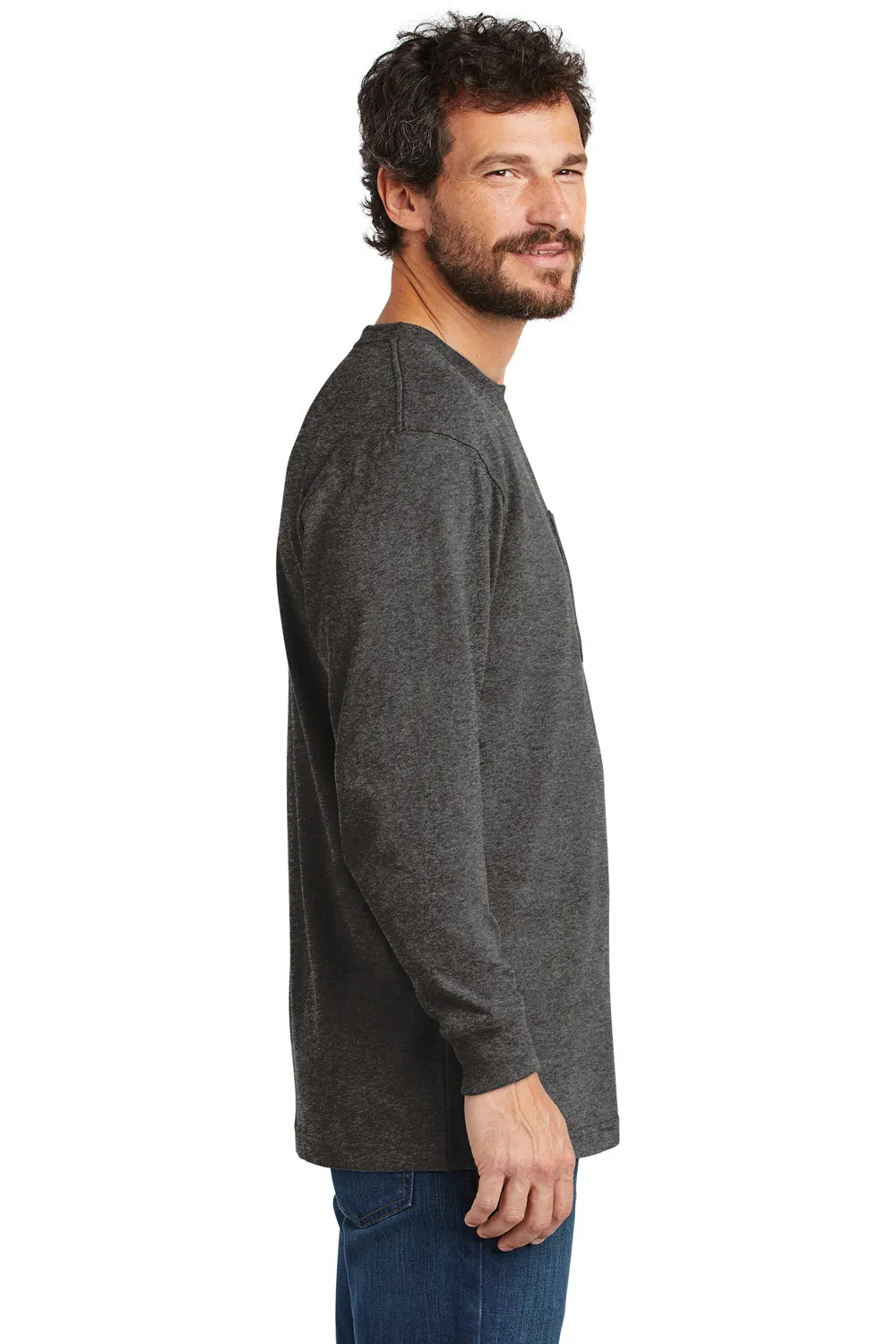 Carhartt Mens Workwear Long Sleeve Crewneck T-Shirt w/ Pocket - Heather Carbon Grey