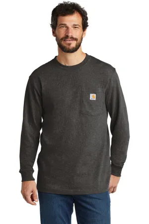 Carhartt Mens Workwear Long Sleeve Crewneck T-Shirt w/ Pocket - Heather Carbon Grey