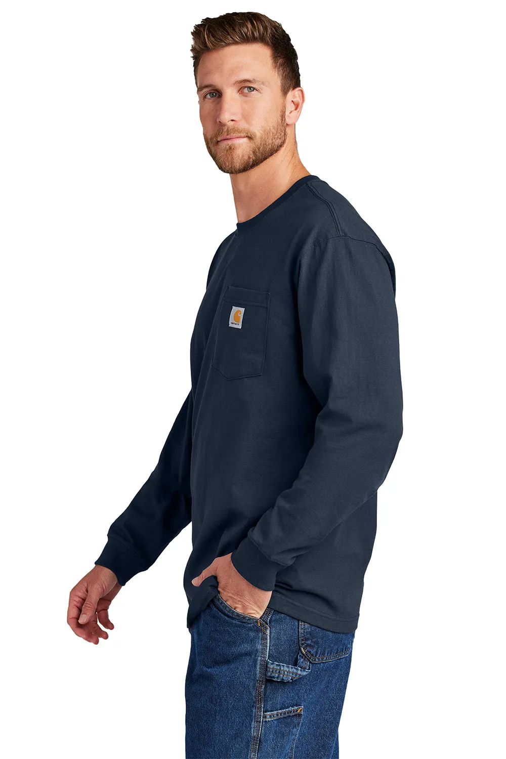 Carhartt Mens Workwear Long Sleeve Crewneck T-Shirt w/ Pocket - Navy Blue