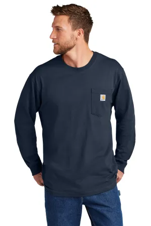 Carhartt Mens Workwear Long Sleeve Crewneck T-Shirt w/ Pocket - Navy Blue