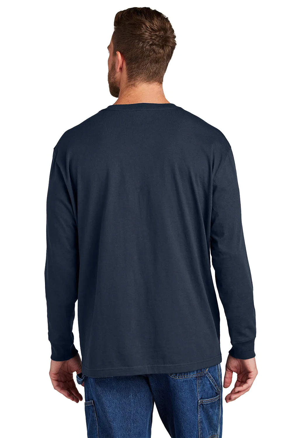 Carhartt Mens Workwear Long Sleeve Crewneck T-Shirt w/ Pocket - Navy Blue