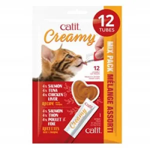 Catit Creamy Lickable Cat Treat - Assorted Multipack - 12 pack cat treats, natural cat treats