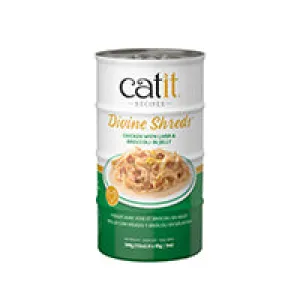 Catit Divine Shreds - Chicken with Liver & Broccoli in Jelly - 4 x 85 g Cans dry cat food, cat kibble