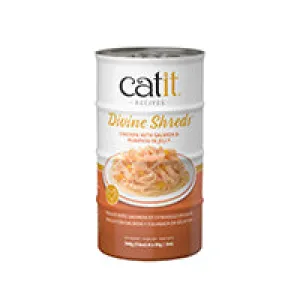 Catit Divine Shreds - Chicken with Salmon & Pumpkin in Jelly - 4 x 85 g Cans adult cat food, best cat food for adults