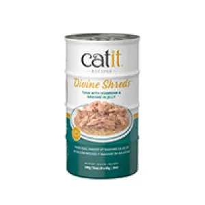 Catit Divine Shreds - Tuna with Seabream & Wakame in Jelly - 4 x 85 g Cans adult cat food, best cat food for adults