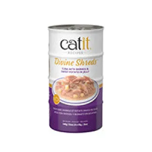 Catit Divine Shreds - Tuna with Shirasu & Sweet Potato in Jelly - 4 x 85 g Cans adult cat food, best cat food for adults