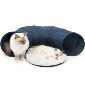Catit Vesper Cat Tunnel with Sleeping Cushion in Blue cat bed, cat blanket