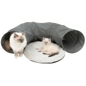 Catit Vesper Cat Tunnel with Sleeping Cushion in Gray cat bed, cat blanket