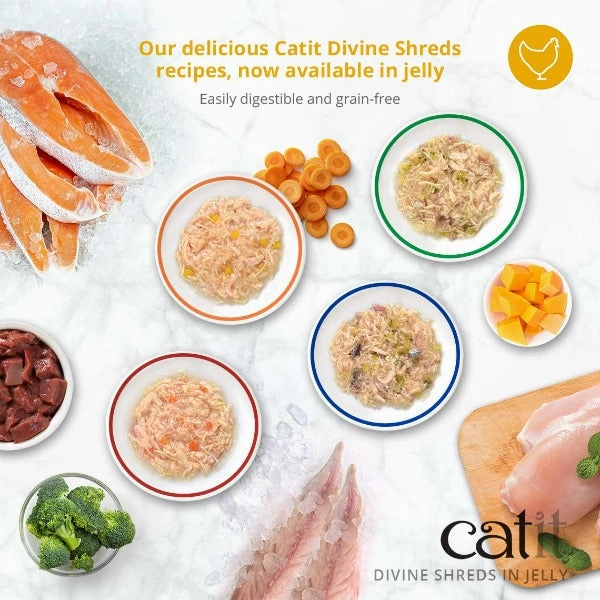 Catit Divine Shreds Chicken with Liver & Broccoli in Jelly Canned Cat Food Topper 4-Pack