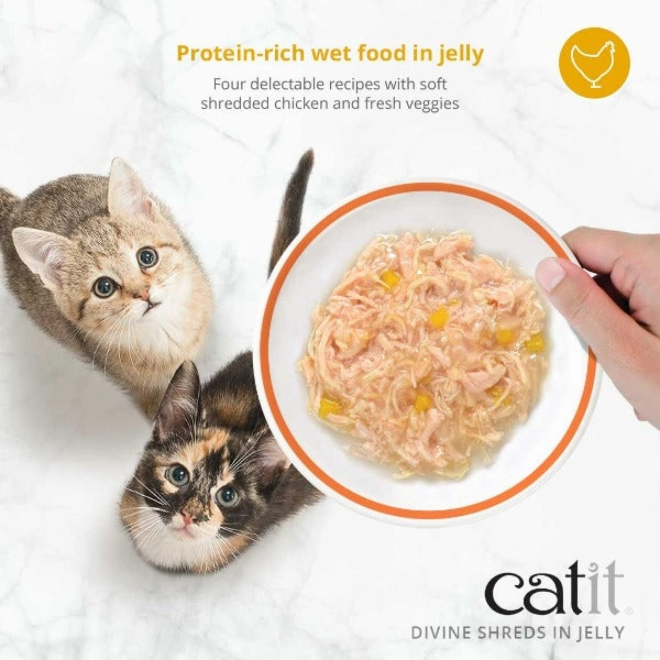 Catit Divine Shreds Chicken with Liver & Broccoli in Jelly Canned Cat Food Topper 4-Pack