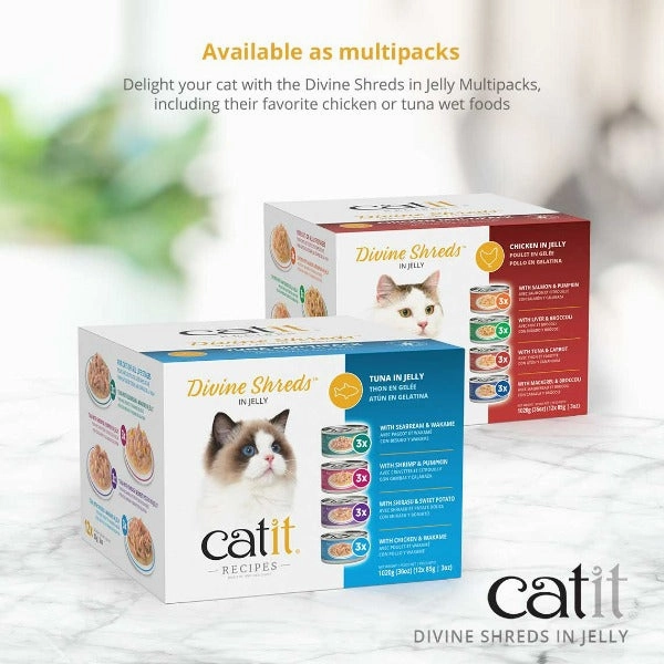 Catit Divine Shreds Chicken with Liver & Broccoli in Jelly Canned Cat Food Topper 4-Pack
