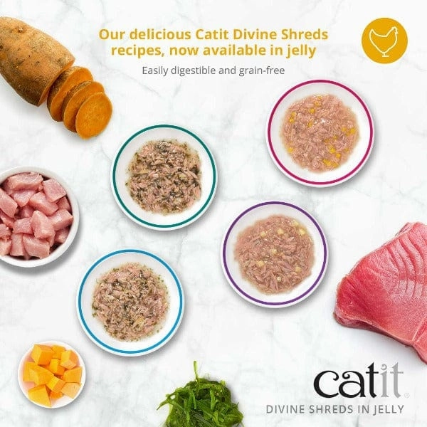 Catit Divine Shreds Tuna with Shrimp & Pumpkin in Jelly Canned Cat Food Topper 4-Pack