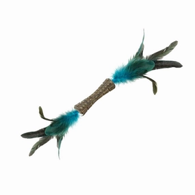 Catnip Johnny Stick w/ Double Side Natural Feather (Blue) cat toy set,cat teaser