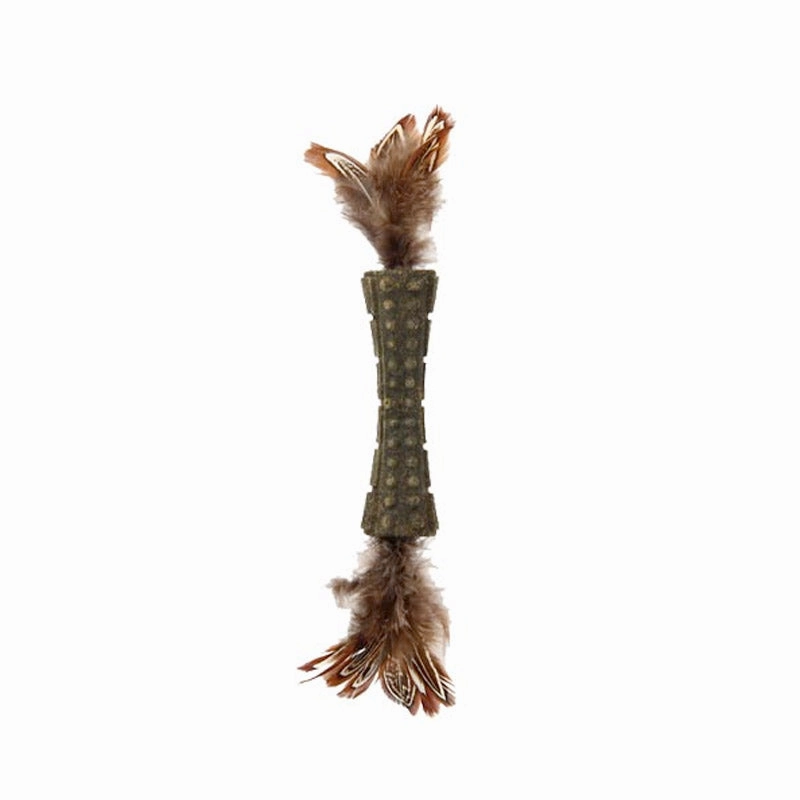 Catnip johnny stick w/double side natural feather (Brown) cat toy set,cat teaser