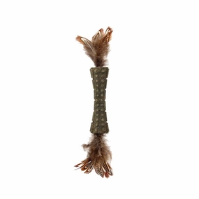 Catnip johnny stick w/double side natural feather (Brown) cat toy set,cat teaser