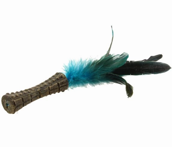 Catnip johnny stick w/natural feather Green