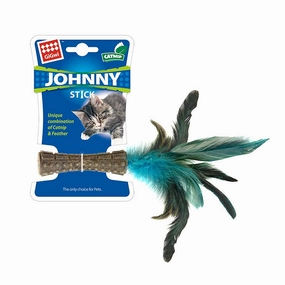 Catnip johnny stick w/natural feather Green cat toy set,cat teaser