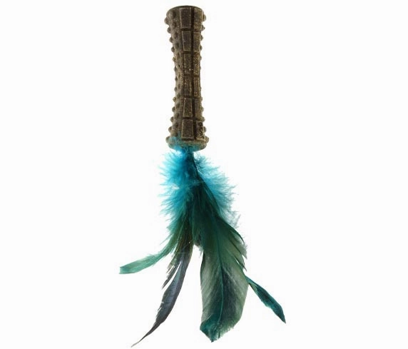 Catnip johnny stick w/natural feather Green