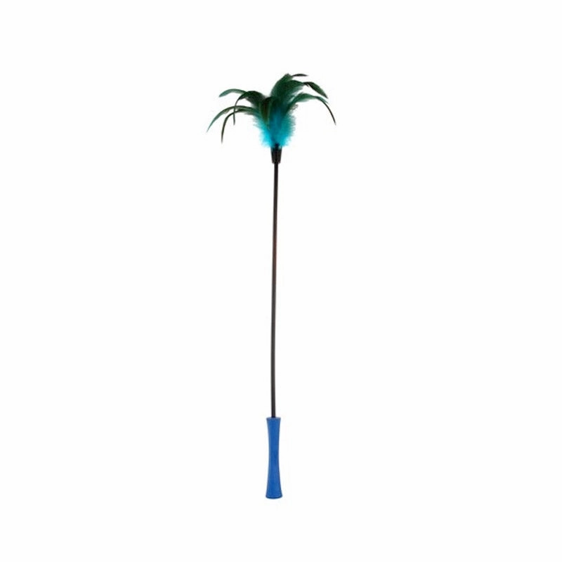 Catwand 'feather Teaser w/natural feather and TPR handle(Blue stick) cat toy set,cat teaser