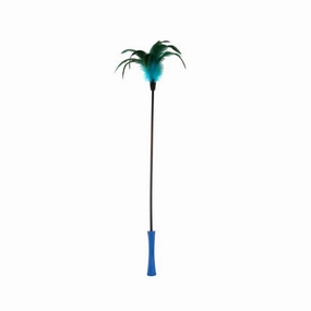 Catwand 'feather Teaser w/natural feather and TPR handle(Blue stick) cat toy set,cat teaser