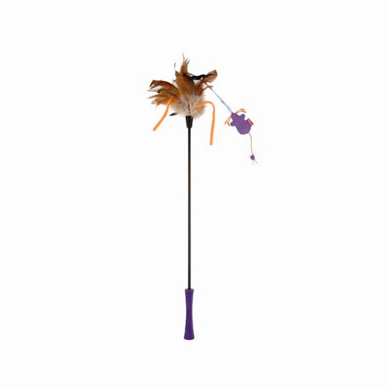 Catwand Feather Teaser w/ Natural Feather & TPR Handle (Purple stick) cat toy set,cat teaser