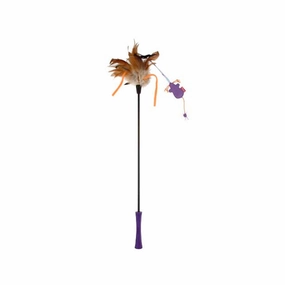 Catwand Feather Teaser w/ Natural Feather & TPR Handle (Purple stick) cat toy set,cat teaser