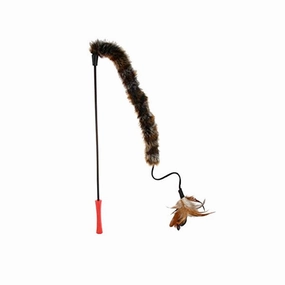 Catwand Feather Teaser w/natural feather plush tail & tpr handle cat toy set,cat teaser