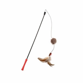 Catwand Feather Teaser w/ Natural Feather, Plush Tail & TPR Handle (Red) cat toy set,cat teaser