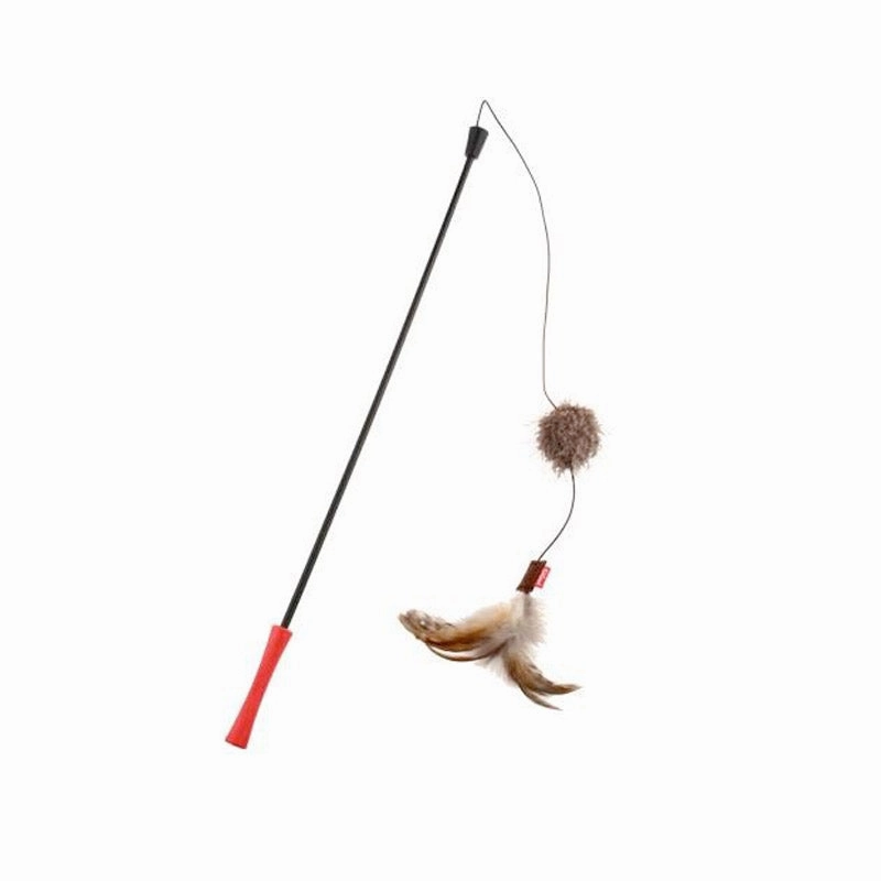Catwand Feather Teaser w/ Natural Feather, Plush Tail & TPR Handle (Red) cat toy set,cat teaser