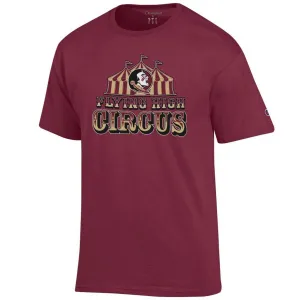 Champion Men's Flying High Circus Seminole Logo Design Short Sleeve T-shirt - Garnet