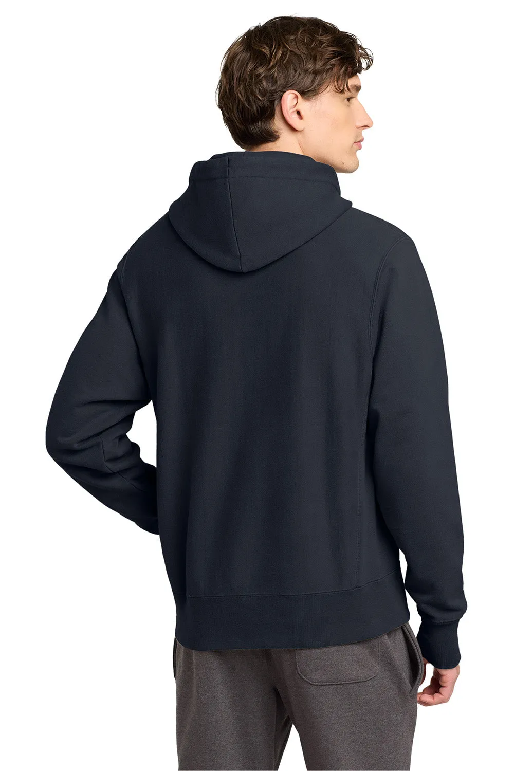 Champion Mens Reverse Weave Garment Dyed Hooded Sweatshirt Hoodie w/ Pouch Pocket - Navy Blue
