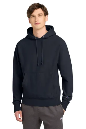 Champion Mens Reverse Weave Garment Dyed Hooded Sweatshirt Hoodie w/ Pouch Pocket - Navy Blue