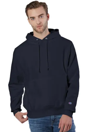 Champion Mens Shrink Resistant Hooded Sweatshirt Hoodie w/ Pouch Pocket - Navy Blue