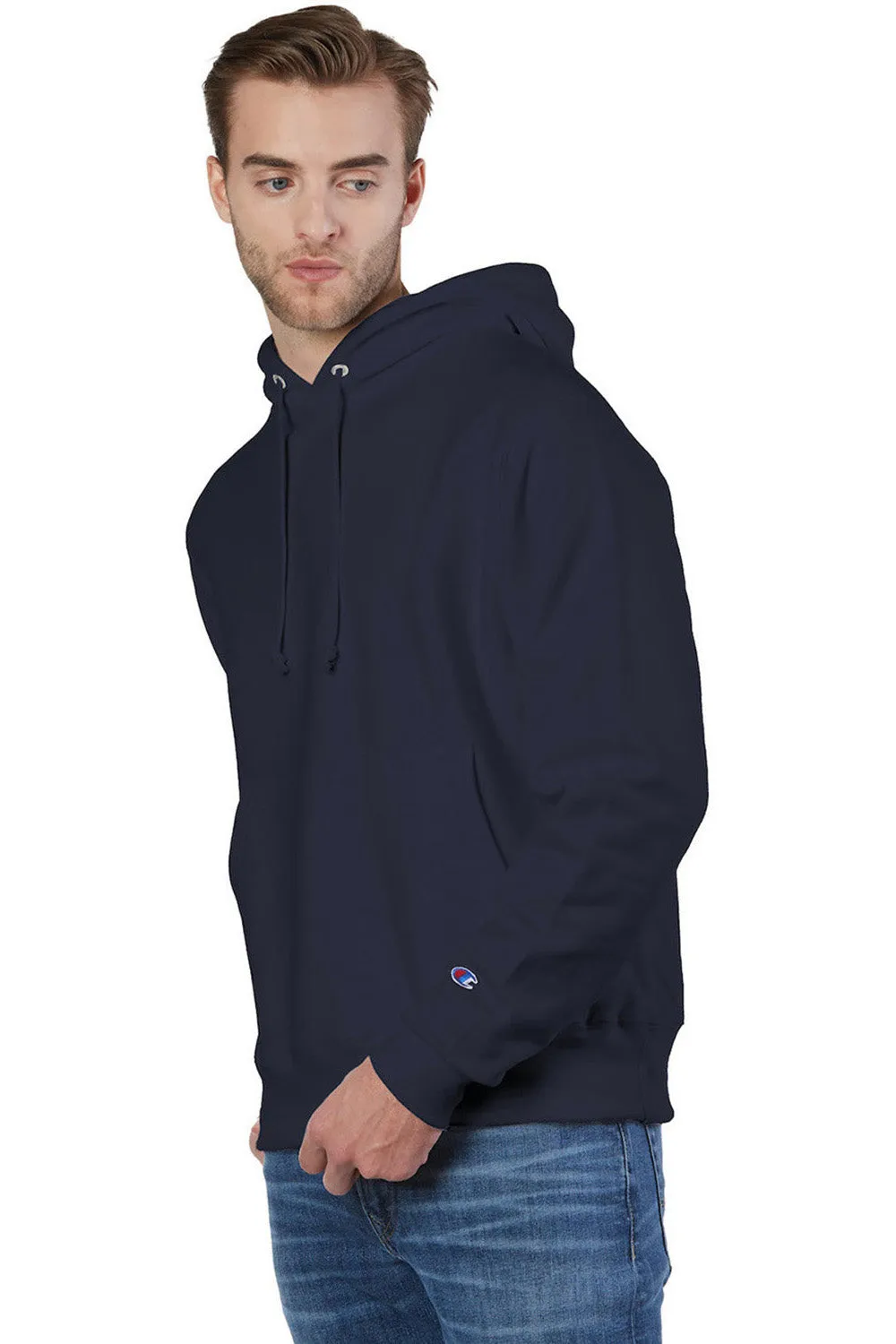 Champion Mens Shrink Resistant Hooded Sweatshirt Hoodie w/ Pouch Pocket - Navy Blue