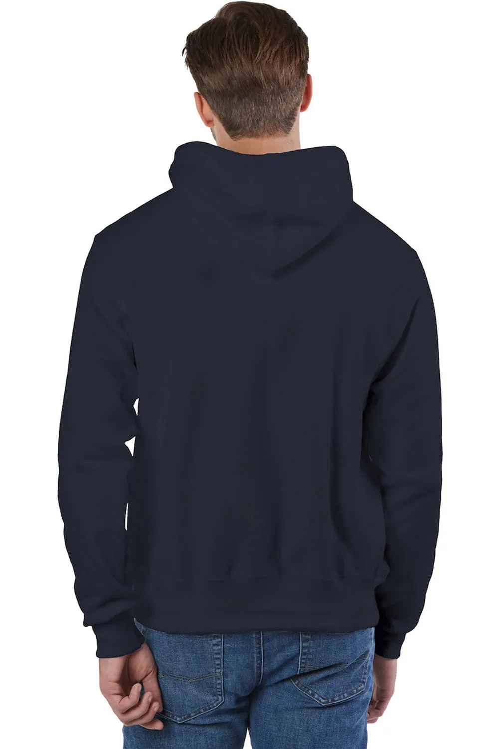 Champion Mens Shrink Resistant Hooded Sweatshirt Hoodie w/ Pouch Pocket - Navy Blue